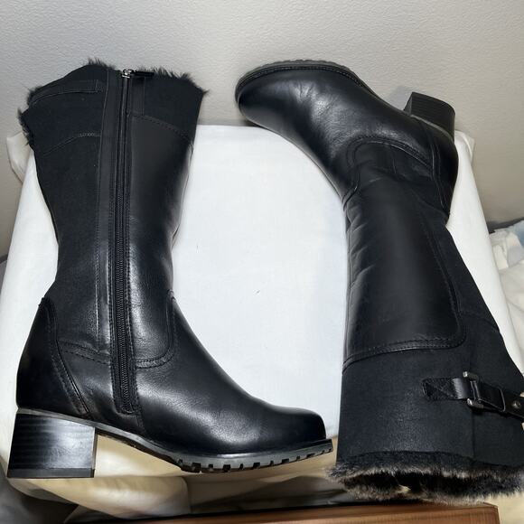 Blondo Ramya Tall Black Leather Boots Womens Size 7.5 Wide Side Zip Fleece Lined - Picture 10 of 16